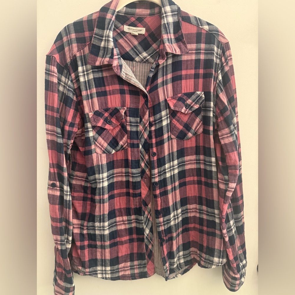 Beachlunchlounge Pink and Blue Plaid Shirt
